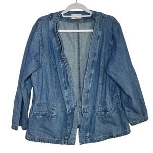 J.Jill Out Of The Blue Denim Chambray 3/4 Sleeve Jacket Cotton Vintage XL Pocket